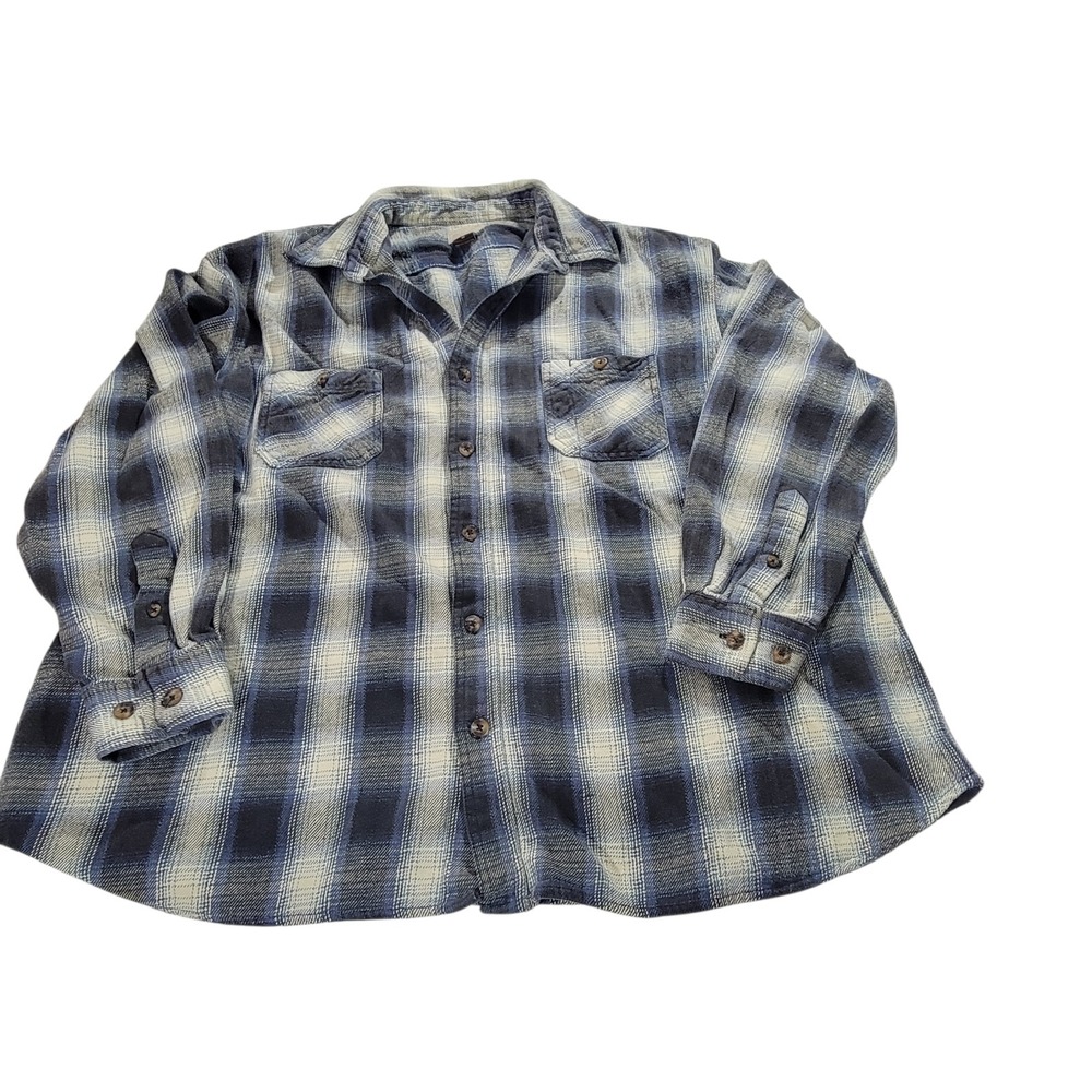 CE Schmidt Flannel Button Up Shirt Mens 3X Blue Plaid Cotton Workwear Ranch Farm